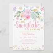 Ein wenig Schneeflocken Winter Floral Baby Dusche Einladung (Vorderseite)