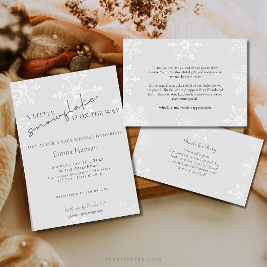 Ein wenig Snowflake Baby Duschbücher graue für Bab Begleitkarte