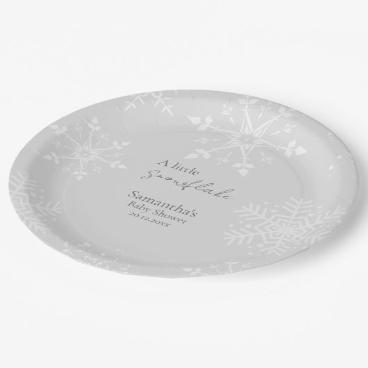 Ein wenig Snowflake Babydusche grau Pappteller (Schrägansicht)