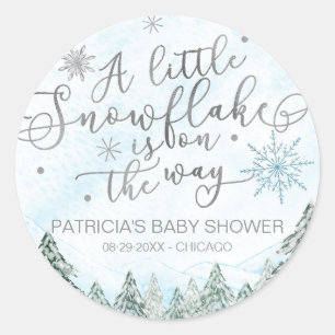Ein wenig Snowflake Blue Baby Dusche Runder Aufkleber
