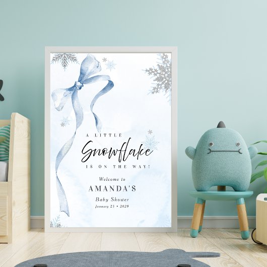 Ein wenig Snowflake Blue Bow Glitzer Babydusche Poster