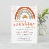  Ein wenig Sonnenschein Boho Rainbow Baby Dusche Einladung (Stehend Vorderseite)