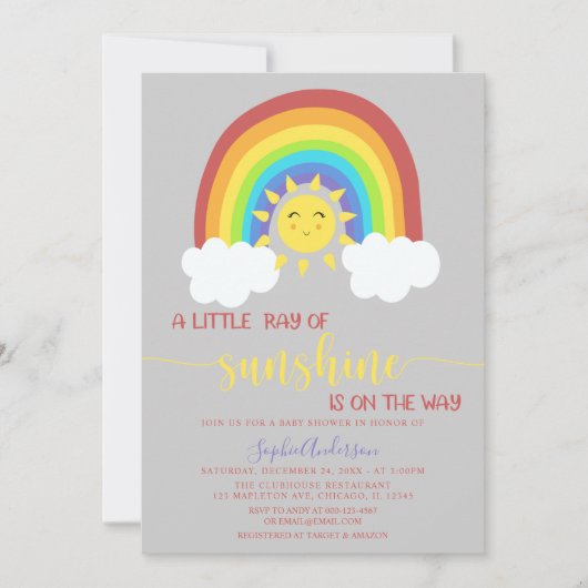 Ein wenig Sonnenschein Rainbow Baby Dusche Einladung (Vorderseite)