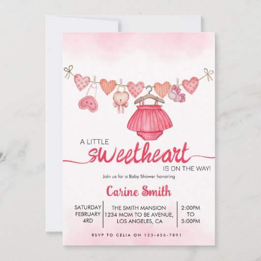 Ein wenig Sweetheart Valentine's Girl Baby Shower Einladung (Vorderseite)