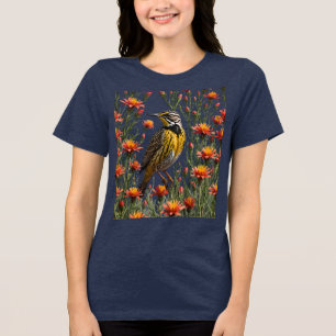 Ein Western Meadowlara umgeben von Castilleja lina Tri-Blend Shirt