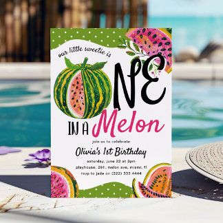 Ein Whimsical 1. Geburtstag in Melon Einladung
