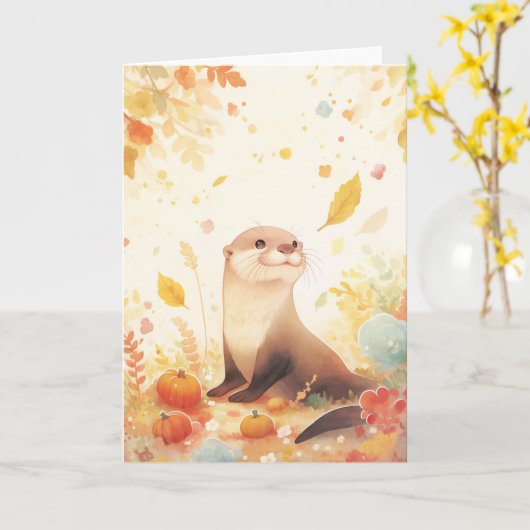 Ein Whimsischer Fall mit Otter und Pumpkins Karte (Gelbe Blume)