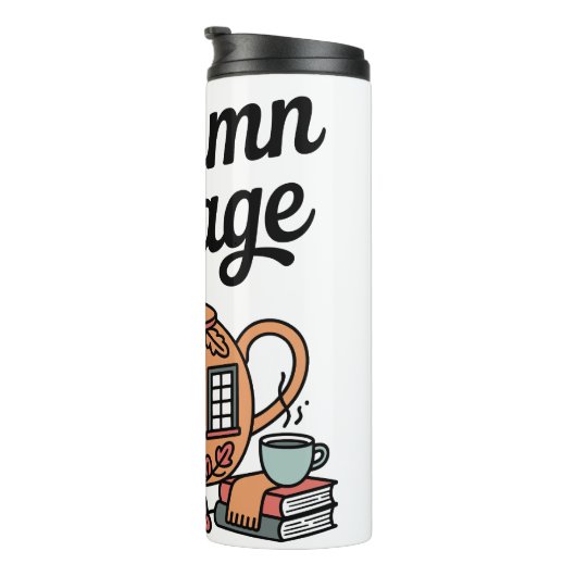 Ein Whimsischer Herbst-Hütte Teapot-Design Thermosbecher (Nach rechts gedreht)