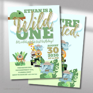 Ein Wild One Safari Geburtstagsparty Jungle Thema Einladung