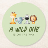 Ein wilder ist unterwegs mit Safari Baby Dusche Runder Pappuntersetzer (Vorderseite)