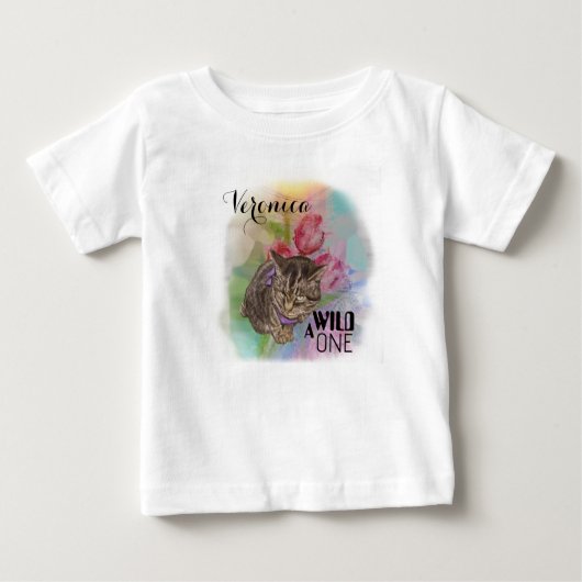 Ein Wilder - Katze mit Blume Mädchen Baby T-shirt (Vorderseite)