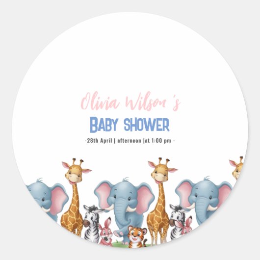 Ein wilder Safari, ein Mädchen mit Babydusche Runder Aufkleber (Vorderseite)