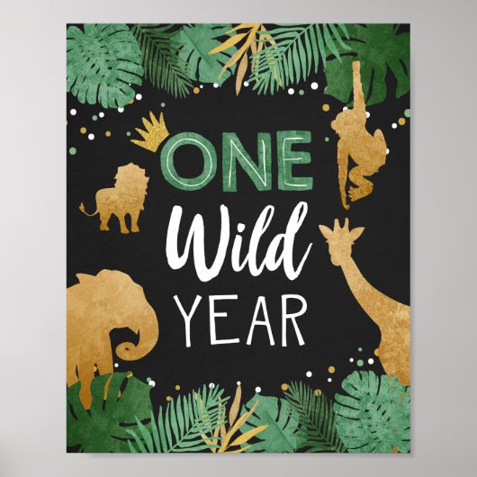Ein wildes Jahr Safari Tiere Gold erster Geburtsta Poster (Vorne)