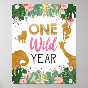 Ein wildes Jahr Safari Tiere Mädchen Geburtstag Ze Poster