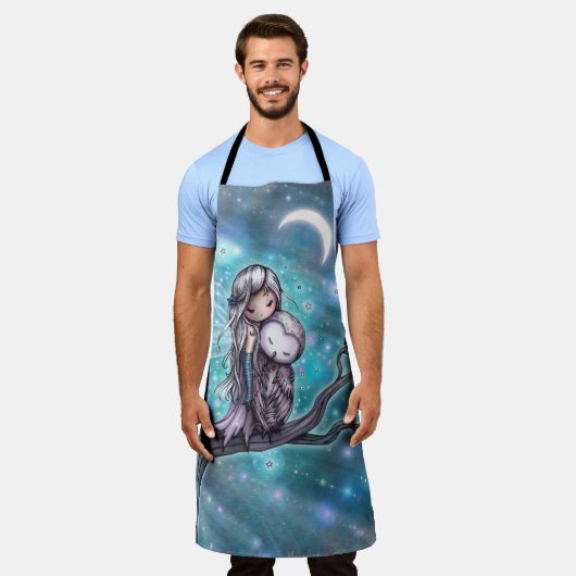 Ein Winter-Nachtschwärmer mit Mond Fantasy Art Schürze (Getragen)