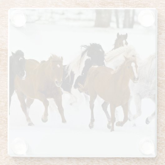 Ein winterlicher landschaftlicher Laufpferde Glasuntersetzer (Rückseite)