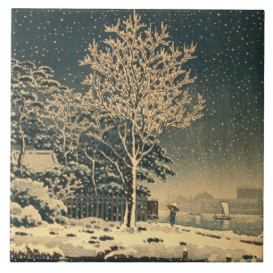 Ein Wintertag auf dem Sumida-Fluss in Japan Fliese