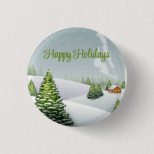 Ein Wintertag mit Weihnachtsbaum bedeckt Schnee Sq Button (Vorderseite)