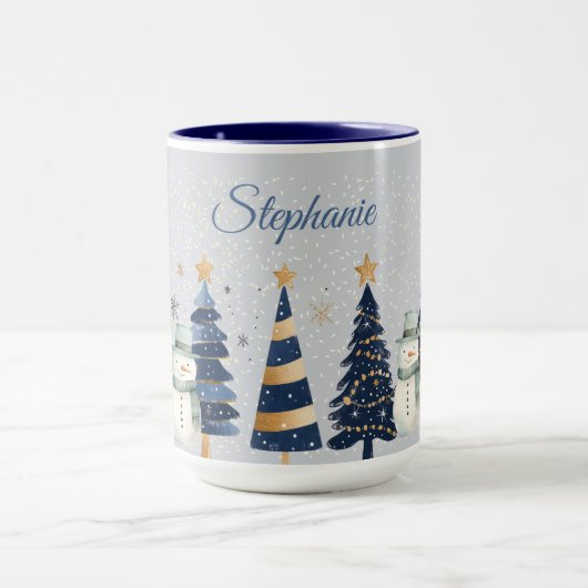 Ein Winterwunderland - zwei Schneemänner - Blau un Tasse (Zentrum)