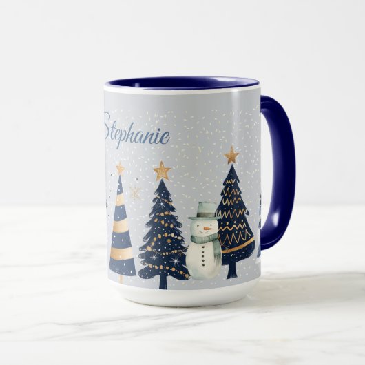 Ein Winterwunderland - zwei Schneemänner - Blau un Tasse (VorderseiteRechts)