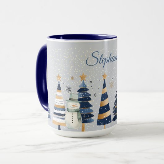 Ein Winterwunderland - zwei Schneemänner - Blau un Tasse (Vorderseite Links)