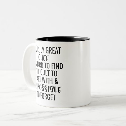 Ein wirklich großer Koch ist schwer zu finden Zweifarbige Tasse (Vorderseite Links)