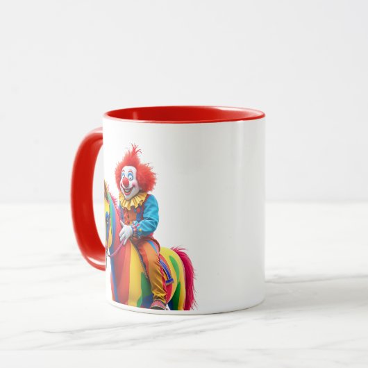 Ein witziger Clown auf seinem Pferd. Tasse (Vorderseite Links)