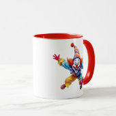 Ein witziger Clown springt im Spaß in die Luft. Tasse (VorderseiteRechts)
