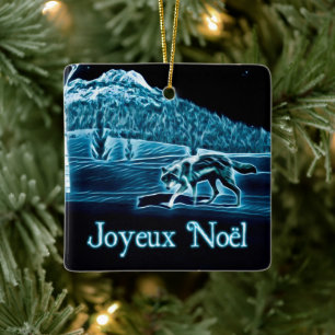 Ein Wolf auf Schnee - Joyeux Noё l Keramikornament
