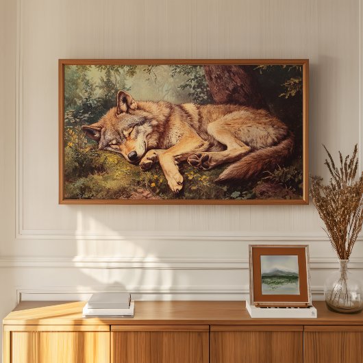 Ein Wolf, der im Wald schläft Poster