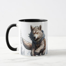 Ein Wolf durchquert die Schneeschicht. Tasse