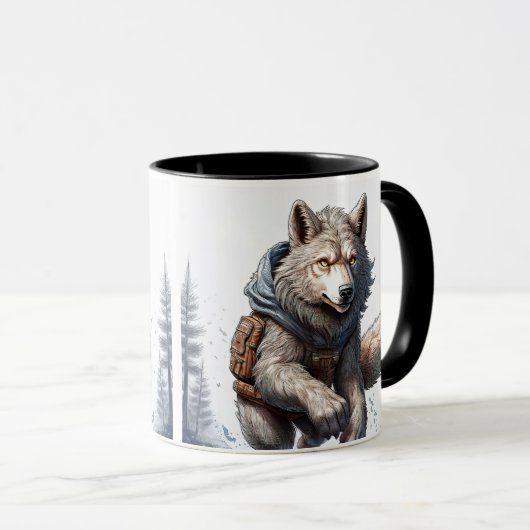 Ein Wolf durchquert die Schneeschicht. Tasse (VorderseiteRechts)