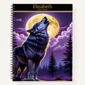 Ein Wolf heult auf Vollmond auf einem Skizzenbuch Notizblock (Vorderseite)