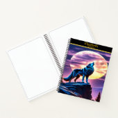 Ein Wolf heult auf Vollmond auf einem Skizzenbuch Notizblock (Innenseite)