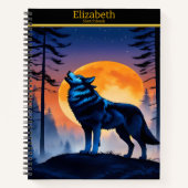 Ein Wolf heult auf Vollmond in einem ruhigen Wald Notizblock (Vorderseite)