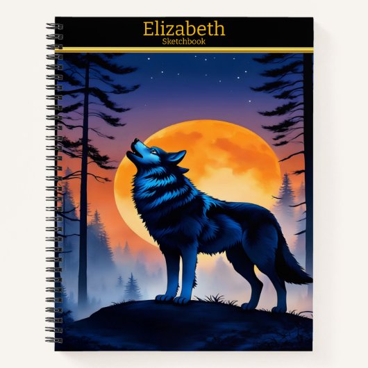 Ein Wolf heult auf Vollmond in einem ruhigen Wald Notizblock (Vorderseite)