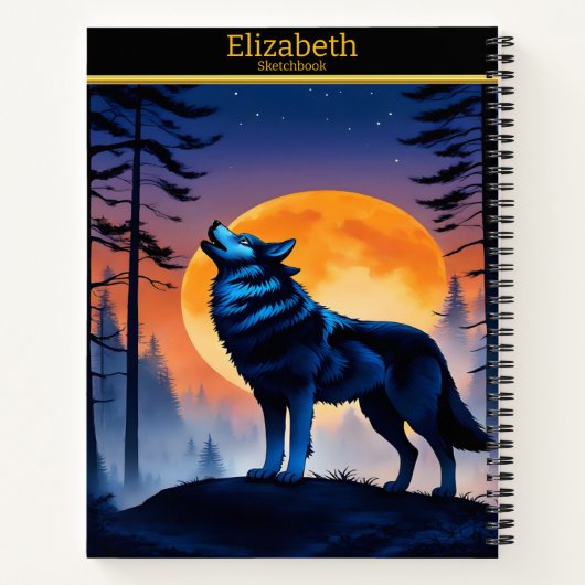 Ein Wolf heult auf Vollmond in einem ruhigen Wald Notizblock (Rückseite)