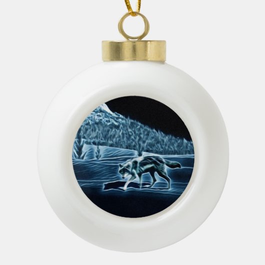 Ein Wolf im Schnee Keramik Kugel-Ornament (Vorderseite)