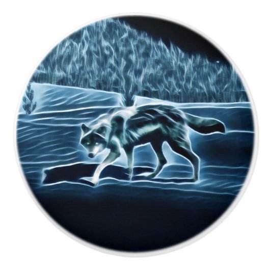 Ein Wolf im Schnee Keramikknauf (Vorderseite)