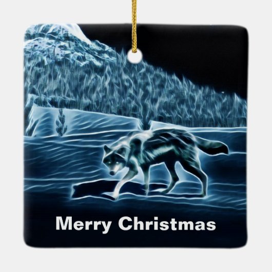 Ein Wolf im Schnee Keramikornament (Rückseite)