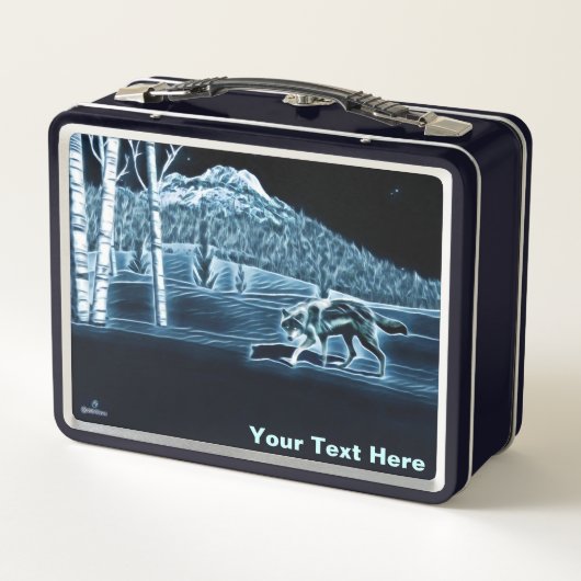 Ein Wolf im Schnee Metall Brotdose (Rückseite)