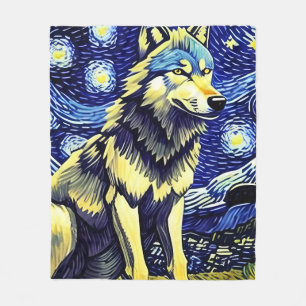 Ein Wolf in der frühen Nacht Fleecedecke