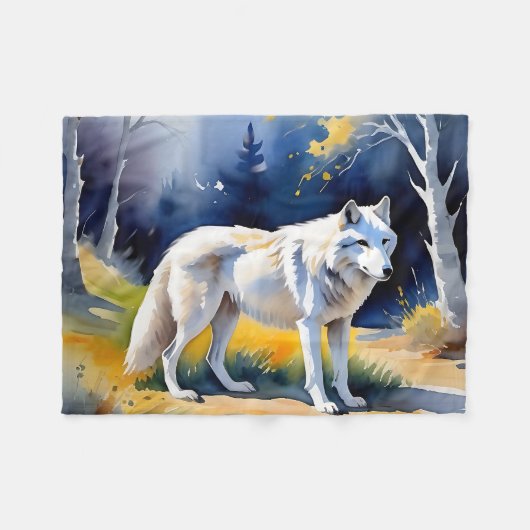 Ein Wolf in einem Aquarell Fleecedecke (Vorderseite (Horizontal))