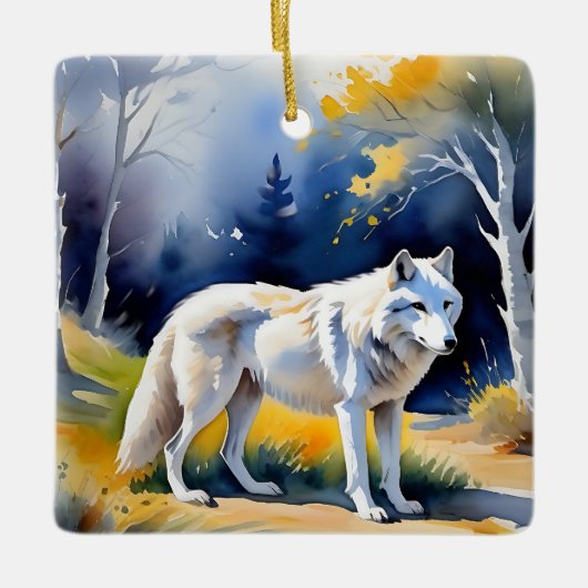 Ein Wolf in einem Aquarell Keramikornament (Vorderseite)