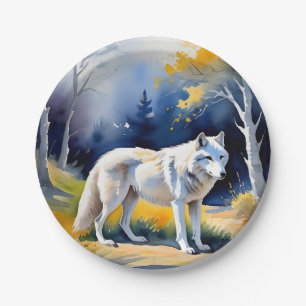 Ein Wolf in einem Aquarell Pappteller