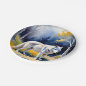 Ein Wolf in einem Aquarell Pappteller (Schrägansicht)