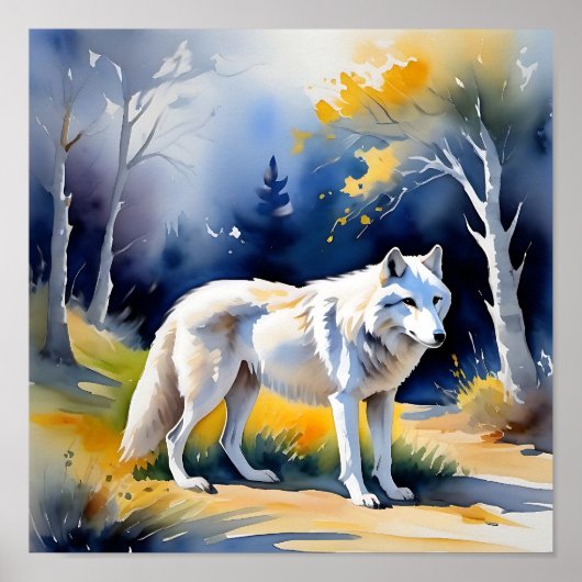Ein Wolf in einem Aquarell Poster (Vorne)
