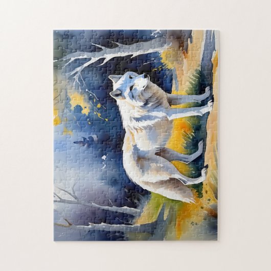 Ein Wolf in einem Aquarell Puzzle (Vertikal)