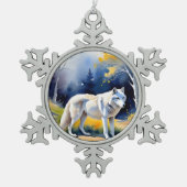 Ein Wolf in einem Aquarell Schneeflocken Zinn-Ornament (Vorderseite)
