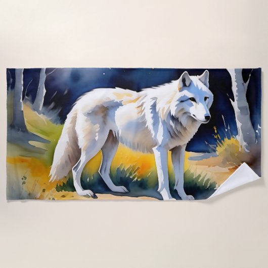 Ein Wolf in einem Aquarell Strandtuch (Vorderseite)